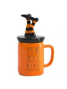 Rae Dunn | More Boos Please Mug With Figural Witch Lid Orange Black